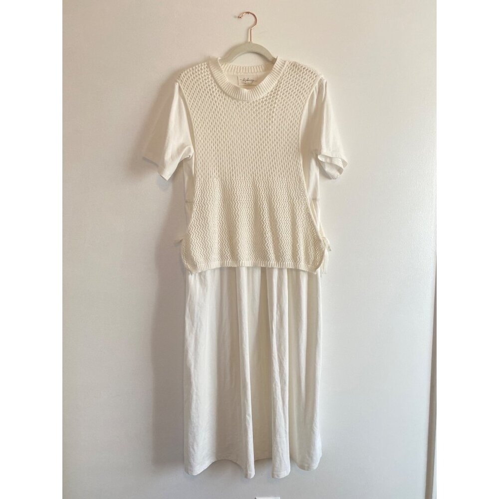 White Knit Overlay Short Sleeve Cotton Dress By In February Size S